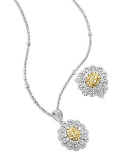 Effy Effy Yellow Diamond White Diamond Flower Ring Necklace Collection In 18k Two Tone Gold - Metallic