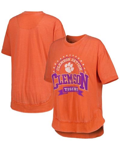 Pressbox Distressed Clemson Tigers Vintage-like Wash Poncho Captain T-shirt - Orange