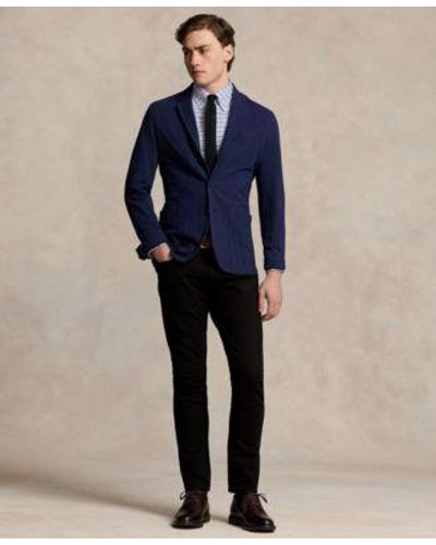 Polo Ralph Lauren Mesh Blazer Dress Shirt Silk Tie Stretch Jeans Oxford Shoes - Blue