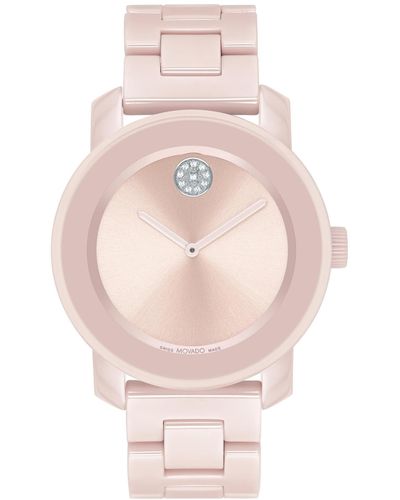 Movado Swiss Bold Iconic Metals Ceramic Bracelet Watch 36mm - Pink