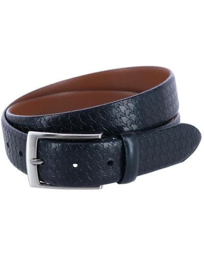 Trafalgar Watson Houndstooth Embossed 35mm Leather Belt - Blue