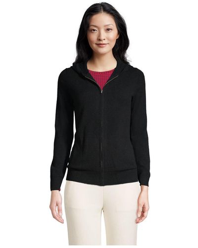 Lands' End Cashmere Front Zip Hoodie Sweater - Black