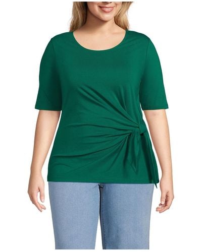 Lands' End Plus Size Lightweight Jersey Tie Front Top - Green