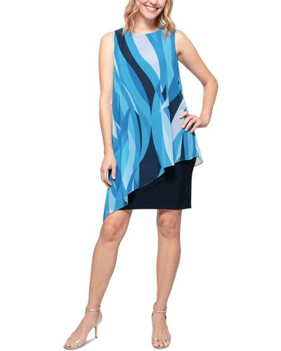 Sl Fashions Printed Popover Sheath Dress - Blue
