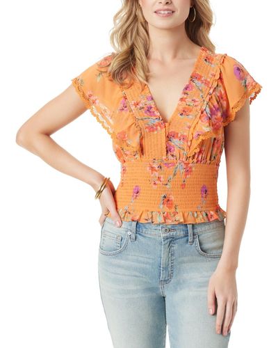 Jessica Simpson Liliana Floral-print Smocked Top - Orange