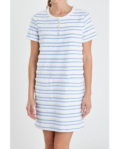 English Factory Fringed Striped Polo Mini Dress - Blue