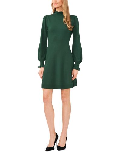 Cece Long Sleeve Smock Cuff Mock Neck Sweater Dress - Green