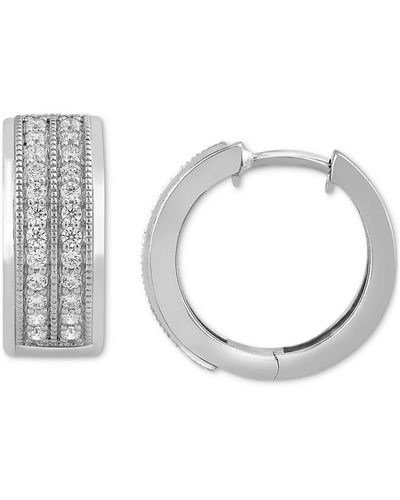 Macy's Diamond Double Row Small Hoop Earrings (1/2 Ct. T.w. - Metallic