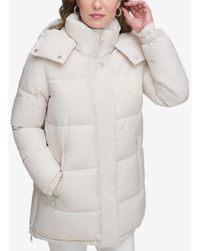 Calvin Klein Hooded Stand-collar Puffer Coat - White
