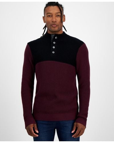 INC International Concepts Regular-fit Colorblocked Textured 1/4-snap Mock-neck Sweater