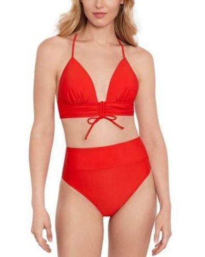 Salt + Cove Salt Cove V Neck Lace Up Back Midkini Top High Waist Bottoms Created For Macys - Red