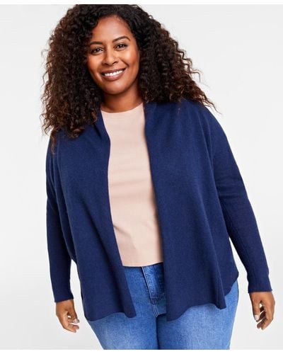 Charter Club Plus Size 100% Cashmere Cardigan - Blue