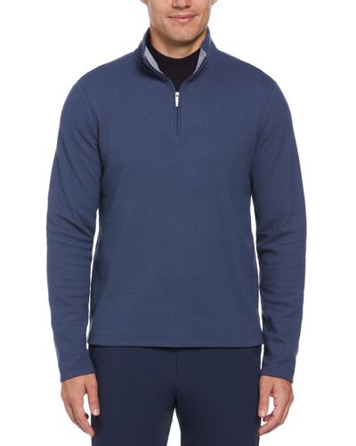 Perry Ellis Waffle-knit Quarter-zip Sweater - Blue