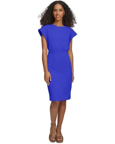 Calvin Klein Cap-sleeve Midi Sheath Dress - Blue