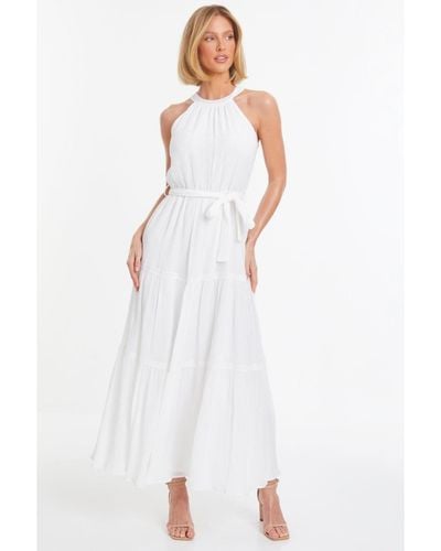 Quiz Tiered Halter Neck Maxi Dress - White