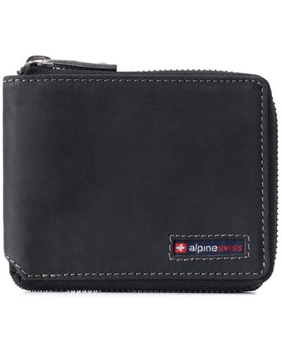 Alpine Swiss Rfid Safe Zipper Wallet Genuine Leather Zip Around Bifold - Black