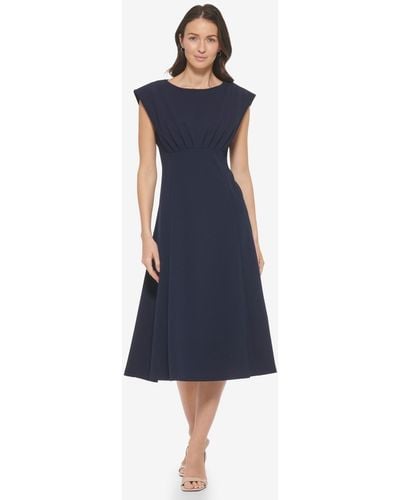 Calvin Klein Boat-neck Cap-sleeve A-line Dress - Blue