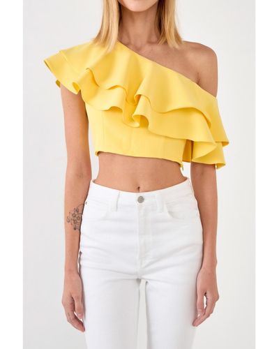Endless Rose Ruffled One Shoulder Top - Yellow