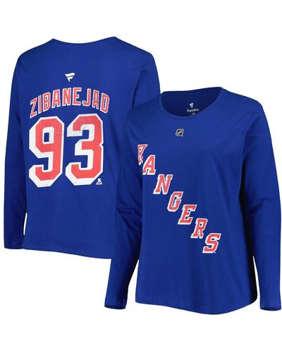 Profile Mika Zibanejad New York Rangers Plus Size Name And Number Long Sleeve T-shirt - Blue