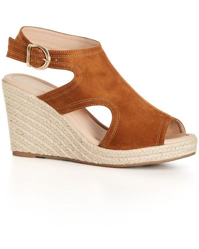 City Chic Wide Fit Mystic Wedge - Brown
