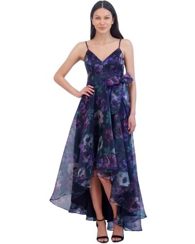 Eliza J Floral Print Sleeveless High-low Gown - Blue