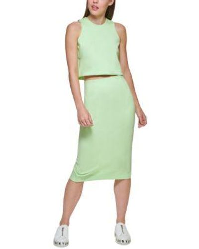 DKNY Cropped Knit Top Pull On Pencil Skirt - Green