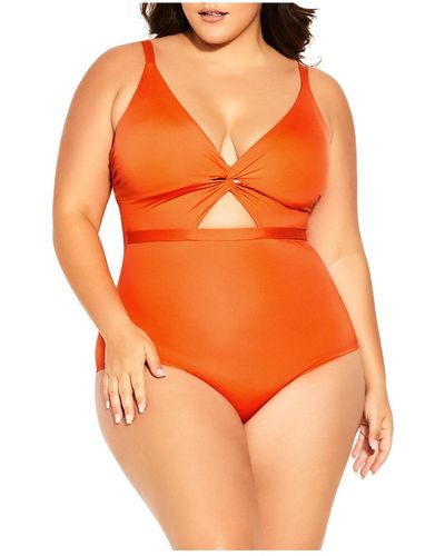 City Chic Plus Size Majorca 1 Piece Swimsuit - Orange