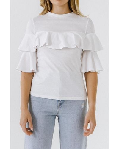 Endless Rose Ruffle Sleeve T-shirt - White