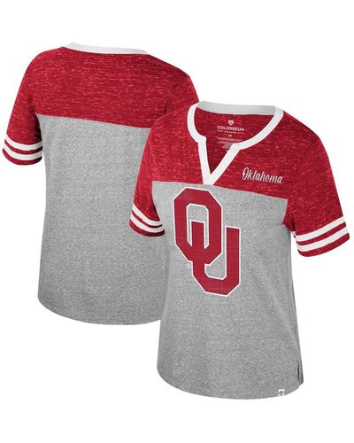 Colosseum Athletics Oklahoma Sooners Kate Colorblock Notch Neck T-shirt - Red