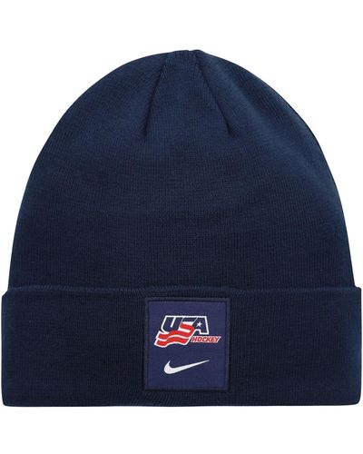 Nike Usa Hockey Logo Cuffed Knit Hat - Blue