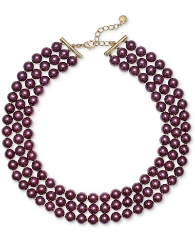 Charter Club Gold-tone Color Imitation Pearl Collar Necklace - Pink
