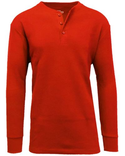 Galaxy By Harvic Long Sleeve Thermal Henley Tee - Red