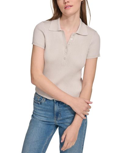 Calvin Klein Ribbed Short-sleeve Polo Shirt - Blue