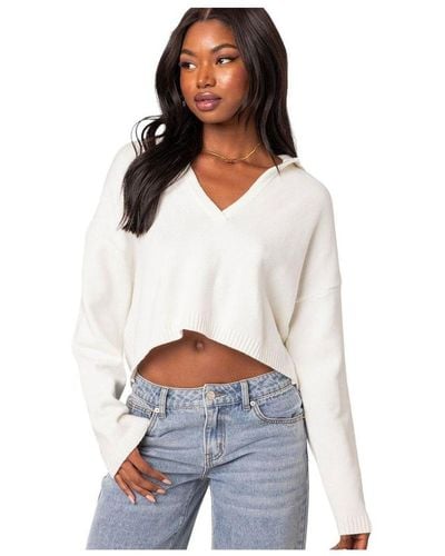 Edikted Marcie Oversize Cropped Sweater - White