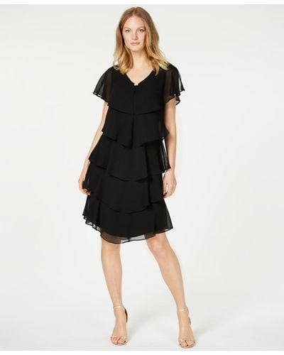 Sl Fashions Tiered Rhinestone Capelet Dress - Black