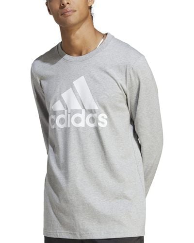 adidas Essentials Classic-fit Cotton Logo Long-sleeve T-shirt - Gray