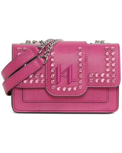 Karl Lagerfeld Corrine Embellished Leather Shoulder Bag - Pink