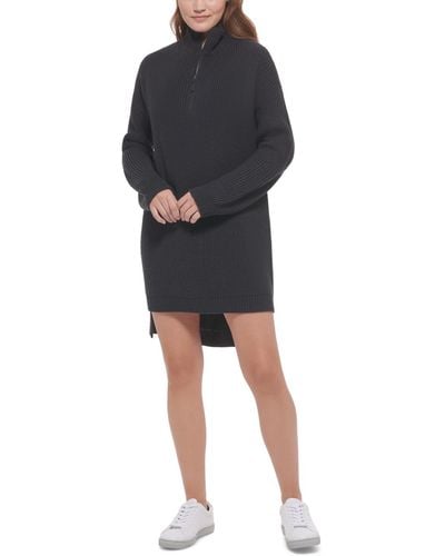Calvin Klein Half-zip High-low Sweater Dress - Black