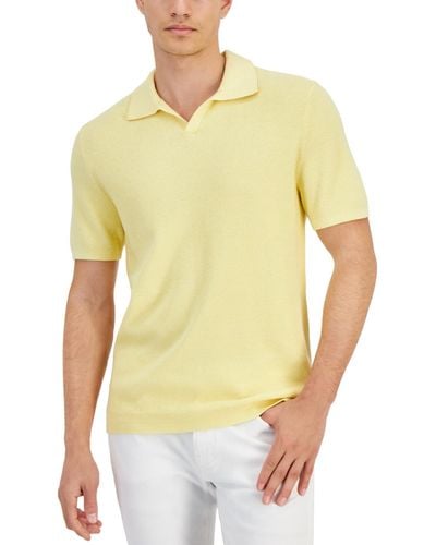 Alfani Textured Waffle-knit Short Sleeve Open Collar Polo Sweater - Yellow