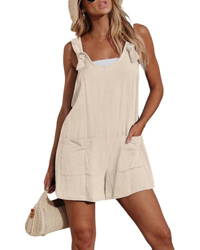 CUPSHE Patch Pocket Pinafore Romper - Natural