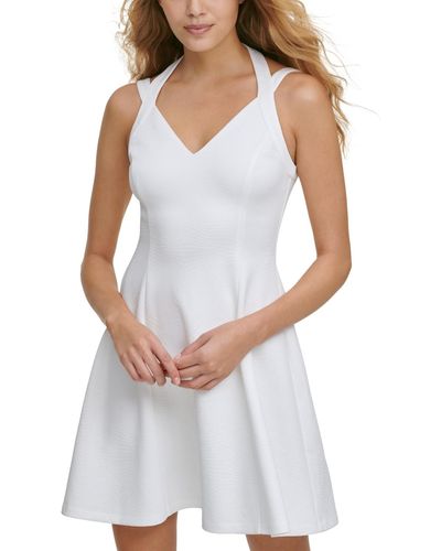 Guess Sleeveless Embossed Scuba Fit & Flare Dress - White