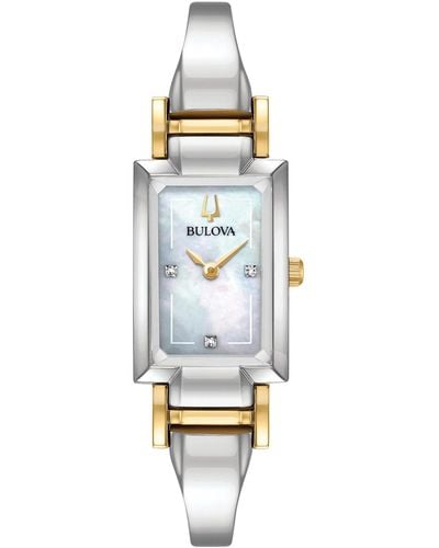 Bulova Classic Diamond Accent Two-tone Stainless Steel Bangle Bracelet Watch 28x33mm - Metallic