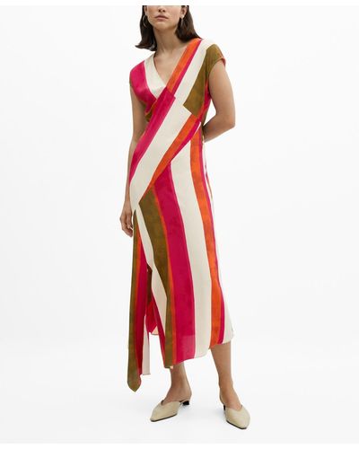 Mango Cut-out Striped Dress - Red