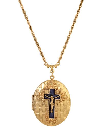 2028 Symbols Of Faith Enamel Crucifix Locket Necklace - Metallic