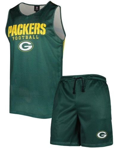 FOCO Bay Packers Colorblock Mesh V-neck Tank Top And Shorts Set - Green