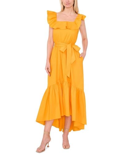 Cece Ruffle Square-neck High-low Midi Dress - Orange
