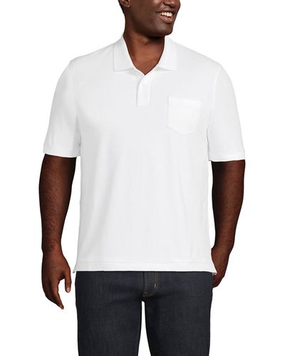 Lands' End Big & Tall Short Sleeve Comfort-first Mesh Polo Shirt With Pocket - White