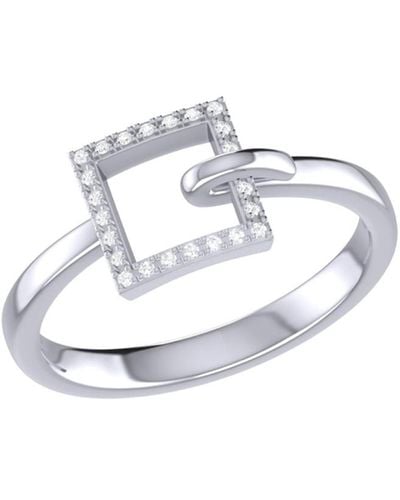 LuvMyJewelry On The Block Square Design Sterling Silver Diamond Ring - White