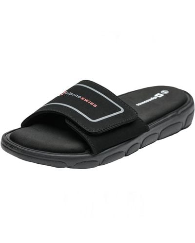 Alpine Swiss Memory Foam Slide Sandals Adjustable Comfort Athletic Slides - Black