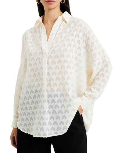French Connection Geo Burnout Long Sleeve Top - White